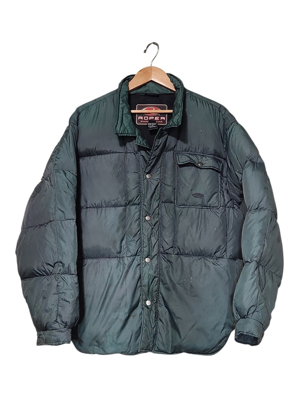 Vintage Roper Range Gear Down Forest Green Quilted Puffer Jacket Size XL